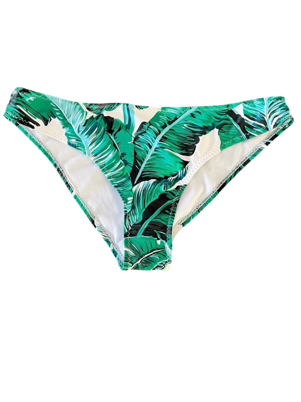 Green Light Blue & White Palm Leaf Tropical Tiki Hawaiian Vacay Bikini Bottoms L